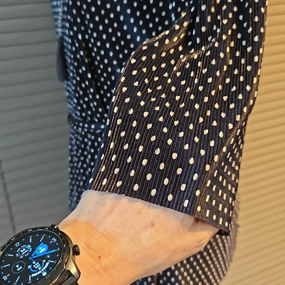 Flattering stretch chiffon type office top polka dot blouse will fit UK 12-14-16 - Picture 9 of 15